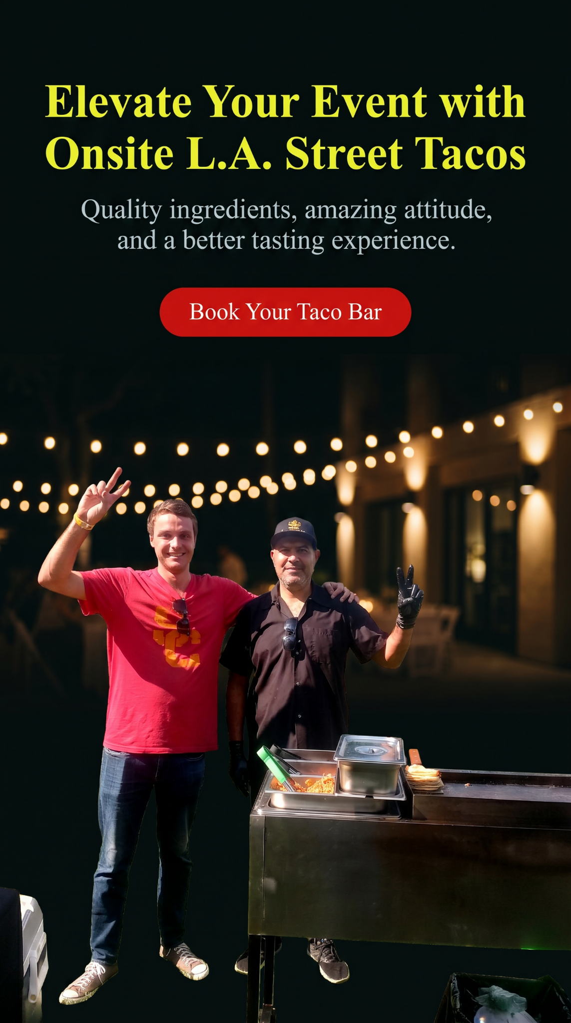 Taco catering professionals at an evening event